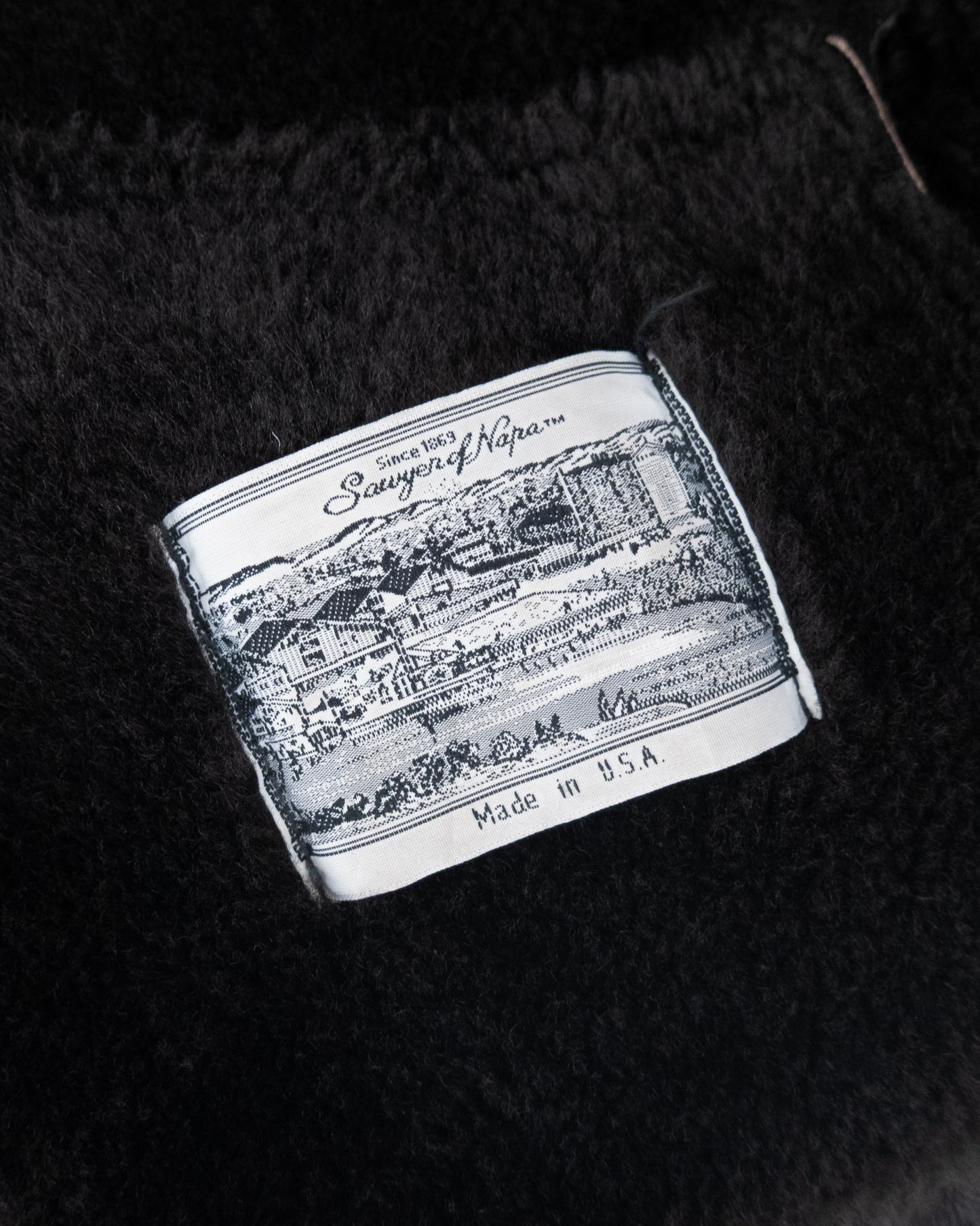 "SAWYER OF NAPA" mouton leather double-breasted coat