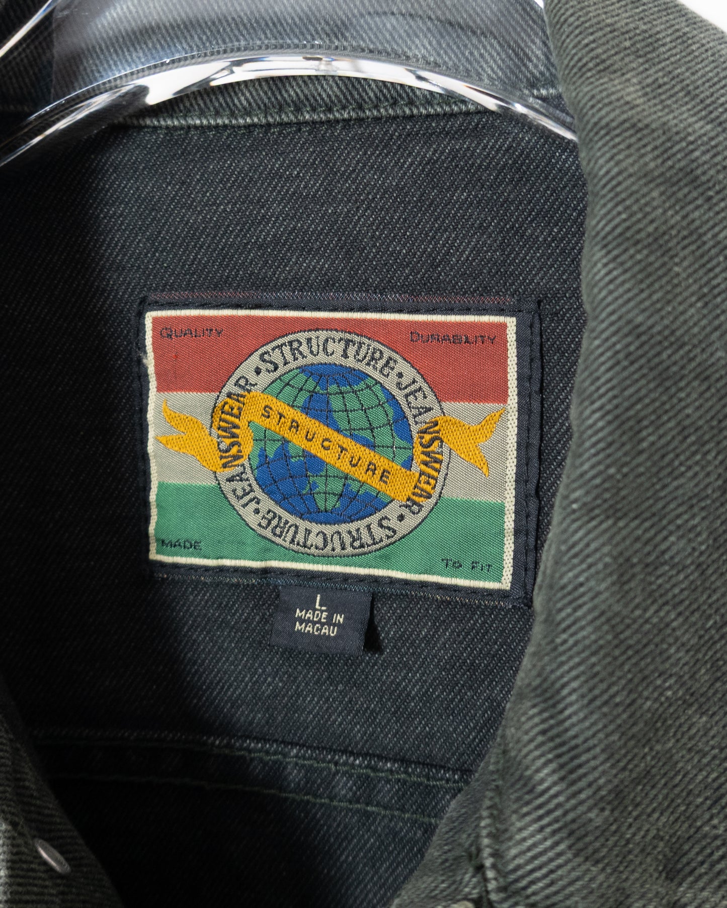 “STRUCTURE” green denim tracker jacket