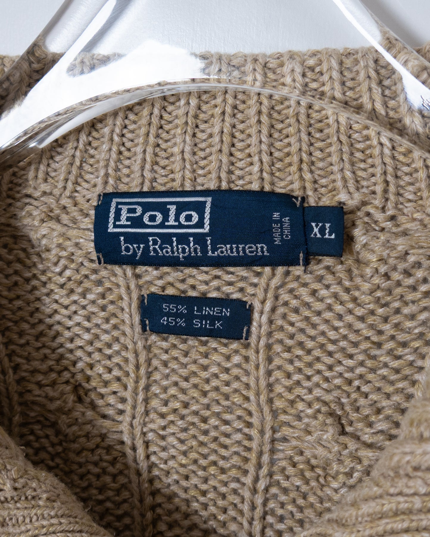 "Polo by Ralph Lauren" line × silk high neck aran knit sweater