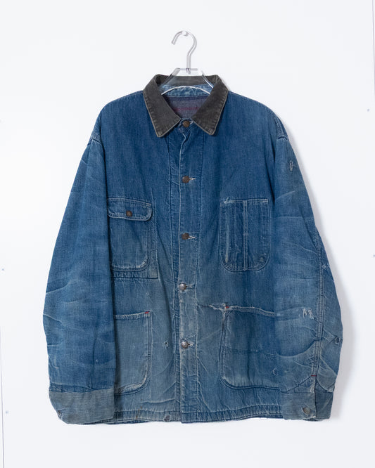 Vintage denim coverall jacket with blanket liner