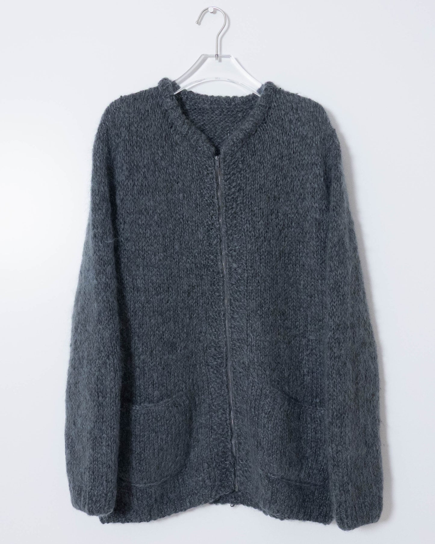 wool zip knit cardigan