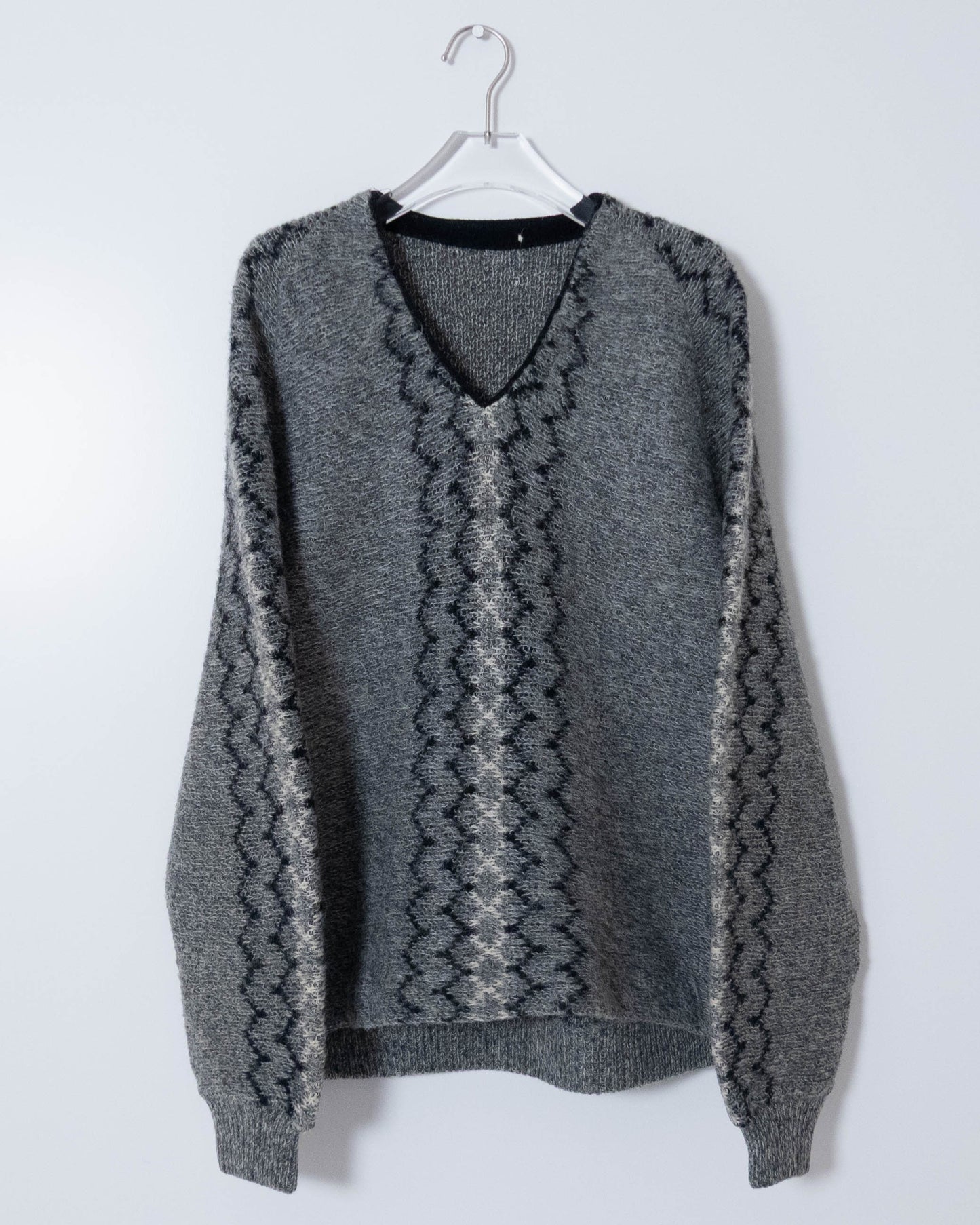 Vintage v-neck pattern mohair knit sweater