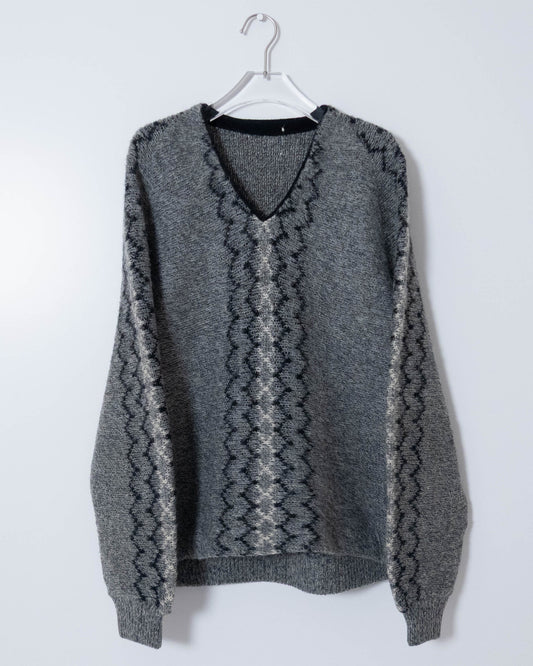 Vintage v-neck pattern mohair knit sweater