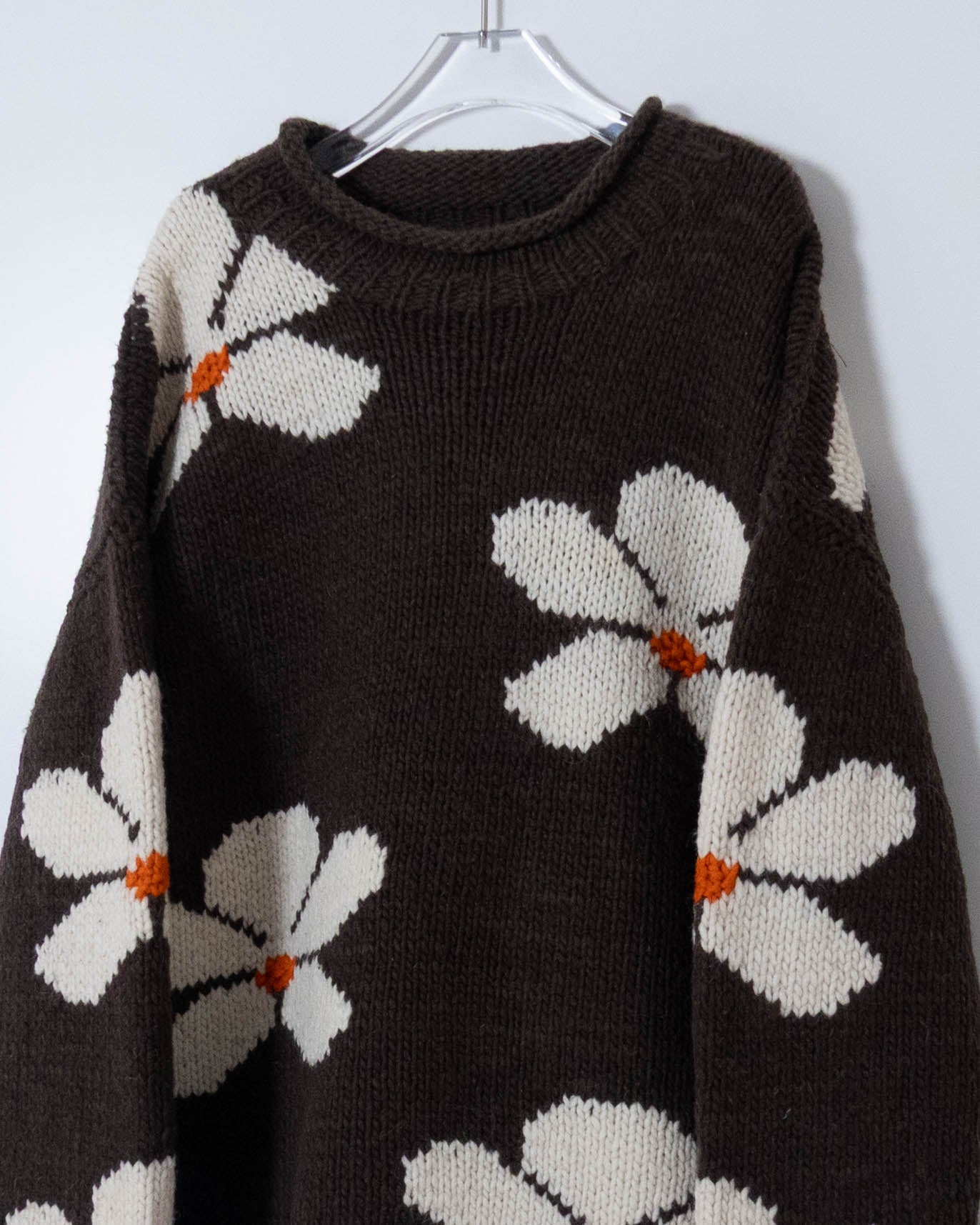 floral pattern roll neck ecuador hand knit sweater