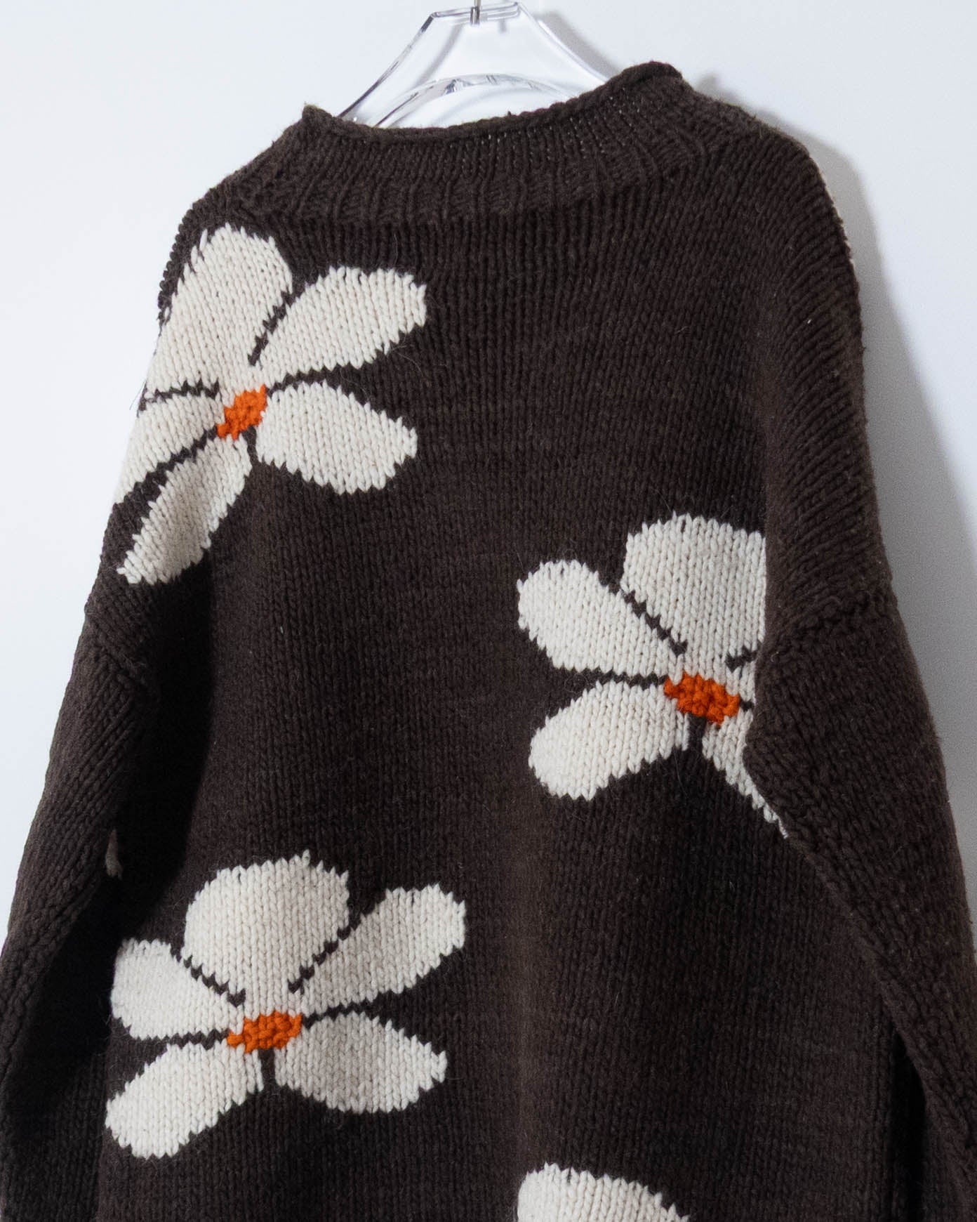 floral pattern roll neck ecuador hand knit sweater