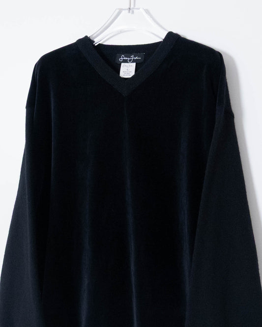 "Sean John" v-neck velour paneled knit sweater