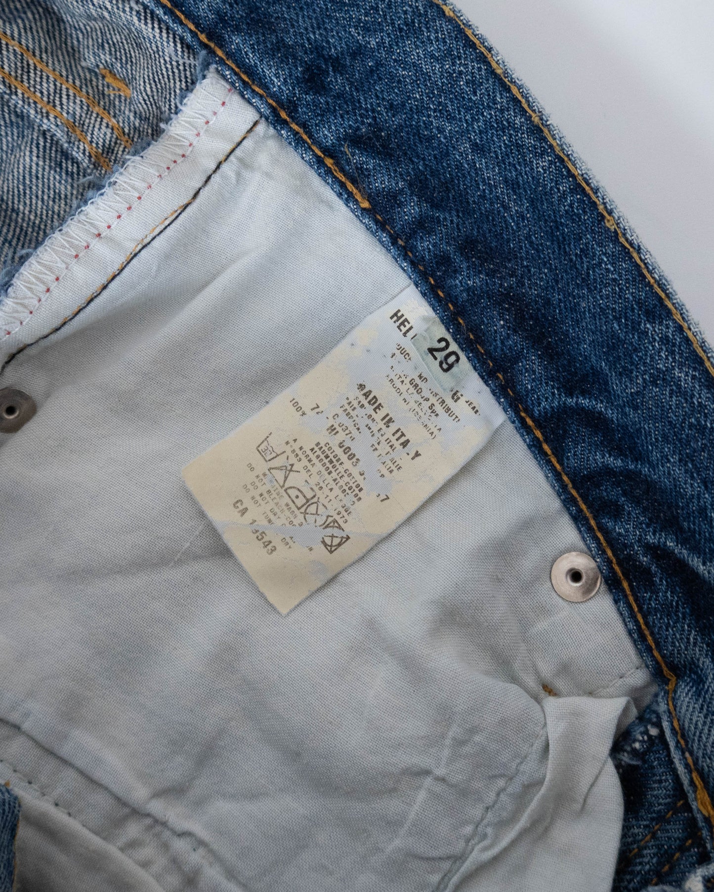 "Helmut Lang" cut-off painted denim pants