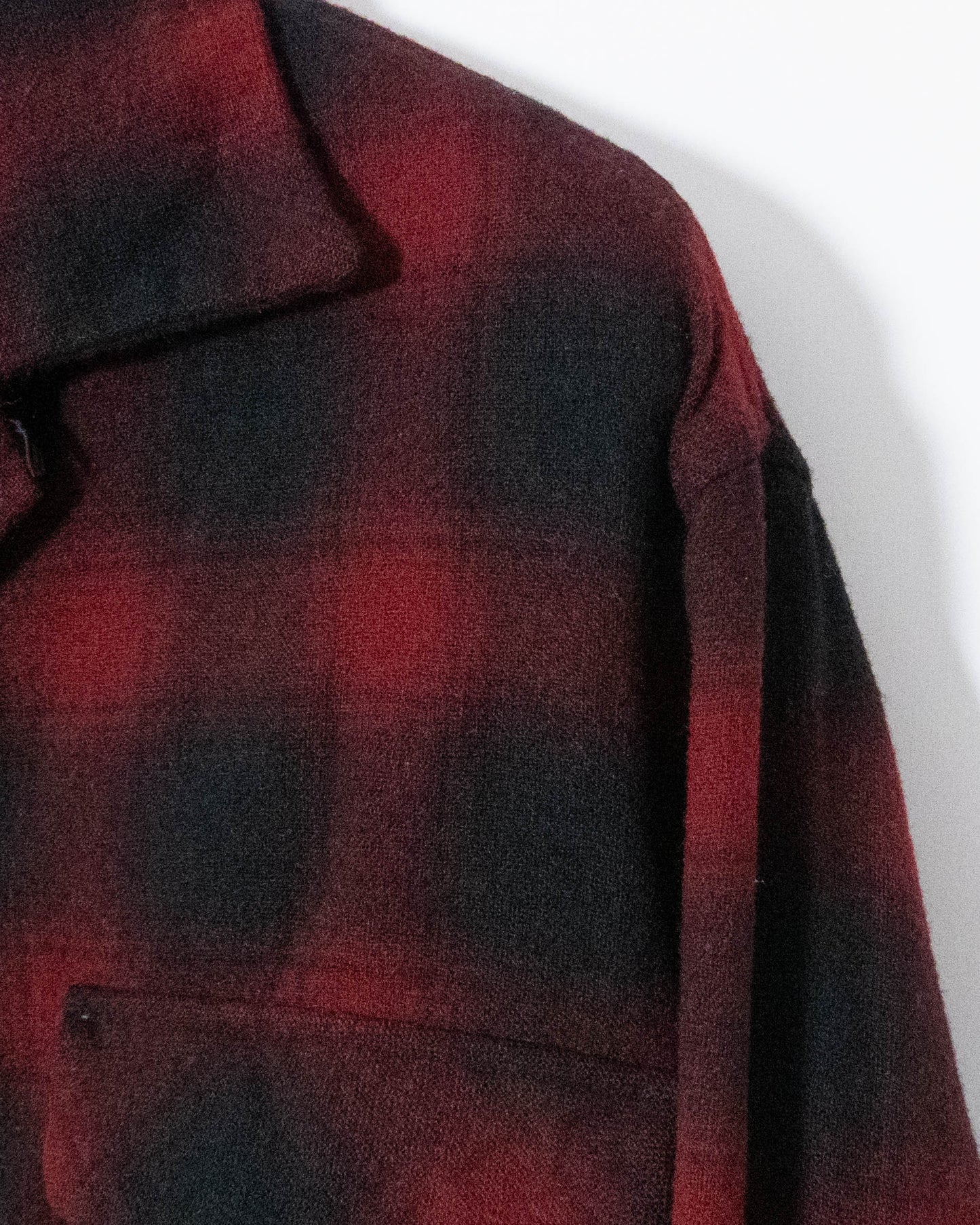 Vintage "PENDLETON" shadow plaid open collar wool shirt