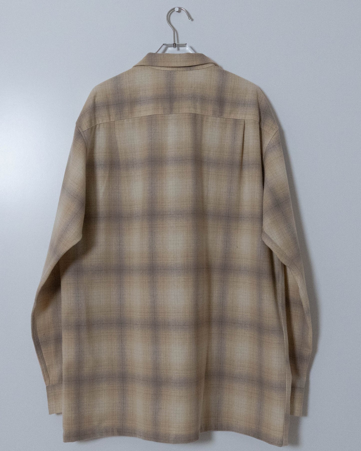 "PENDLETON" shadow plaid open collar wool shirt