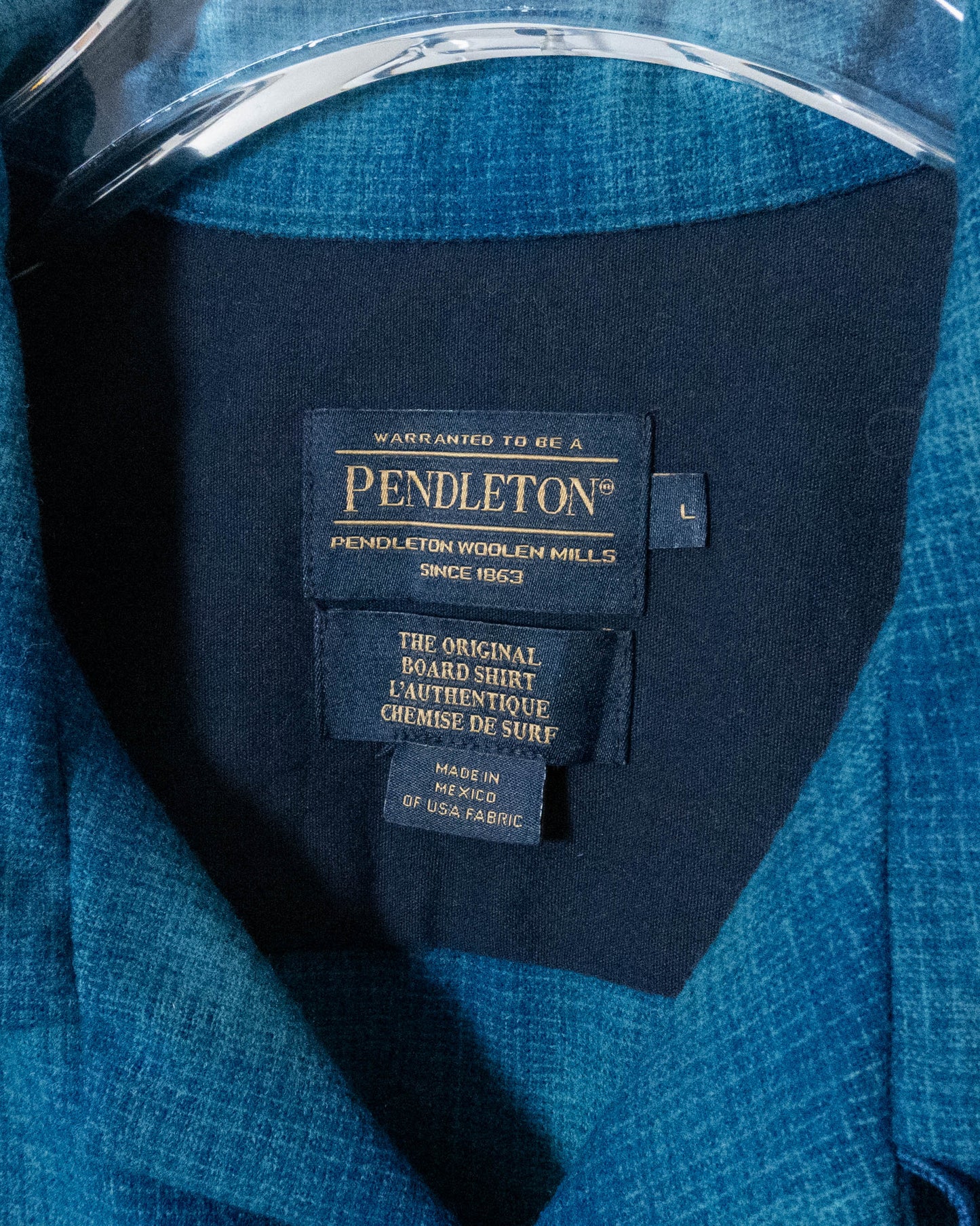 "PENDLETON" shadow plaid open collar wool shirt