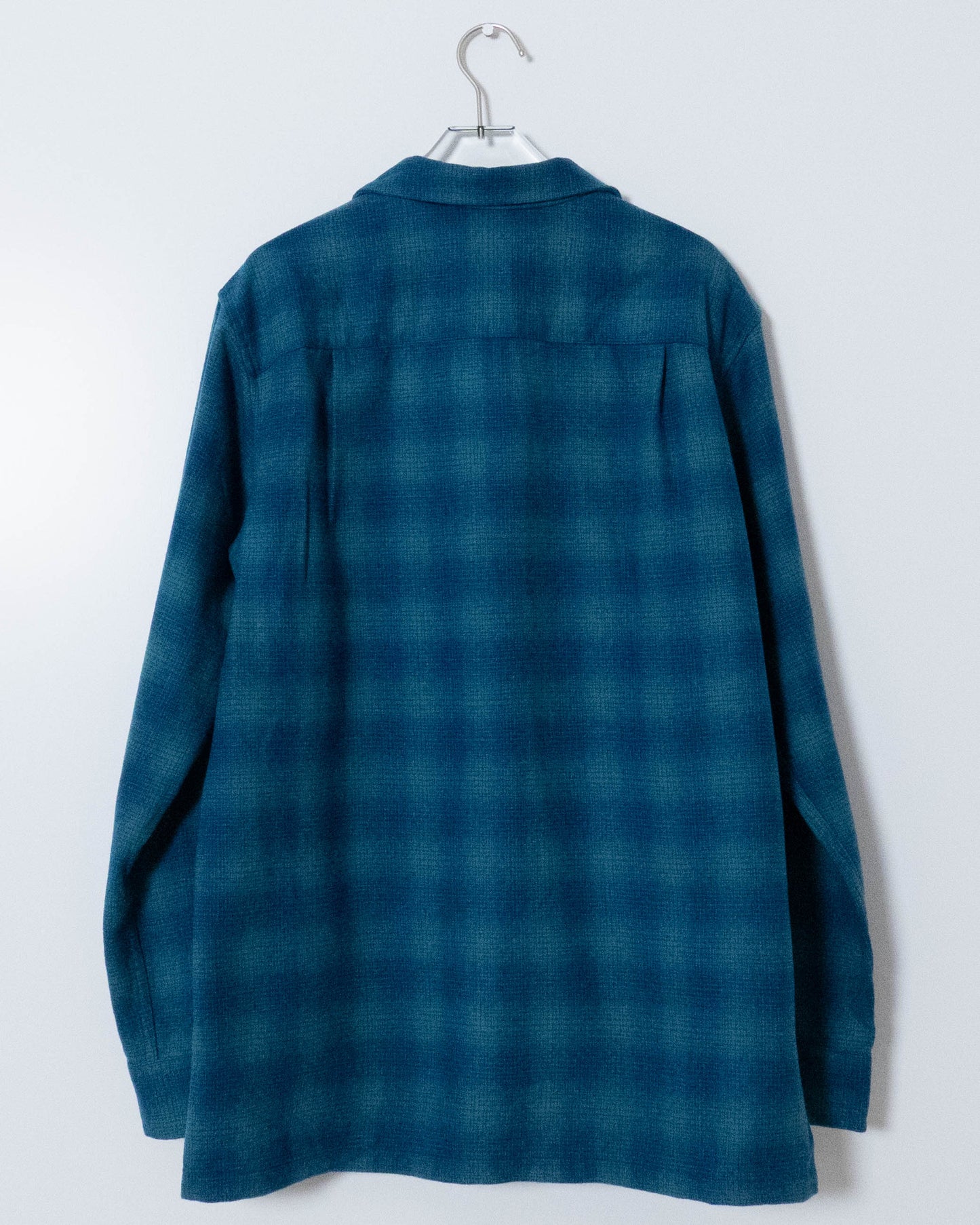 "PENDLETON" shadow plaid open collar wool shirt
