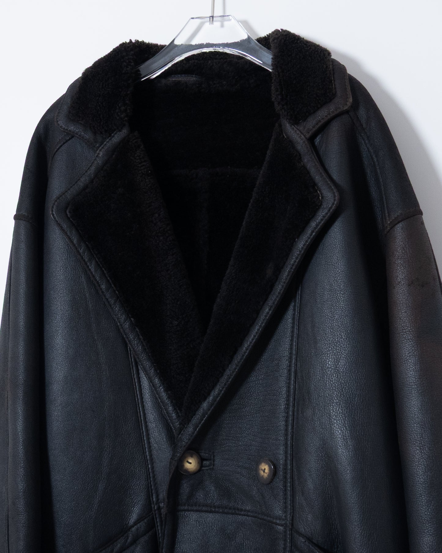 "SAWYER OF NAPA" mouton leather double-breasted coat