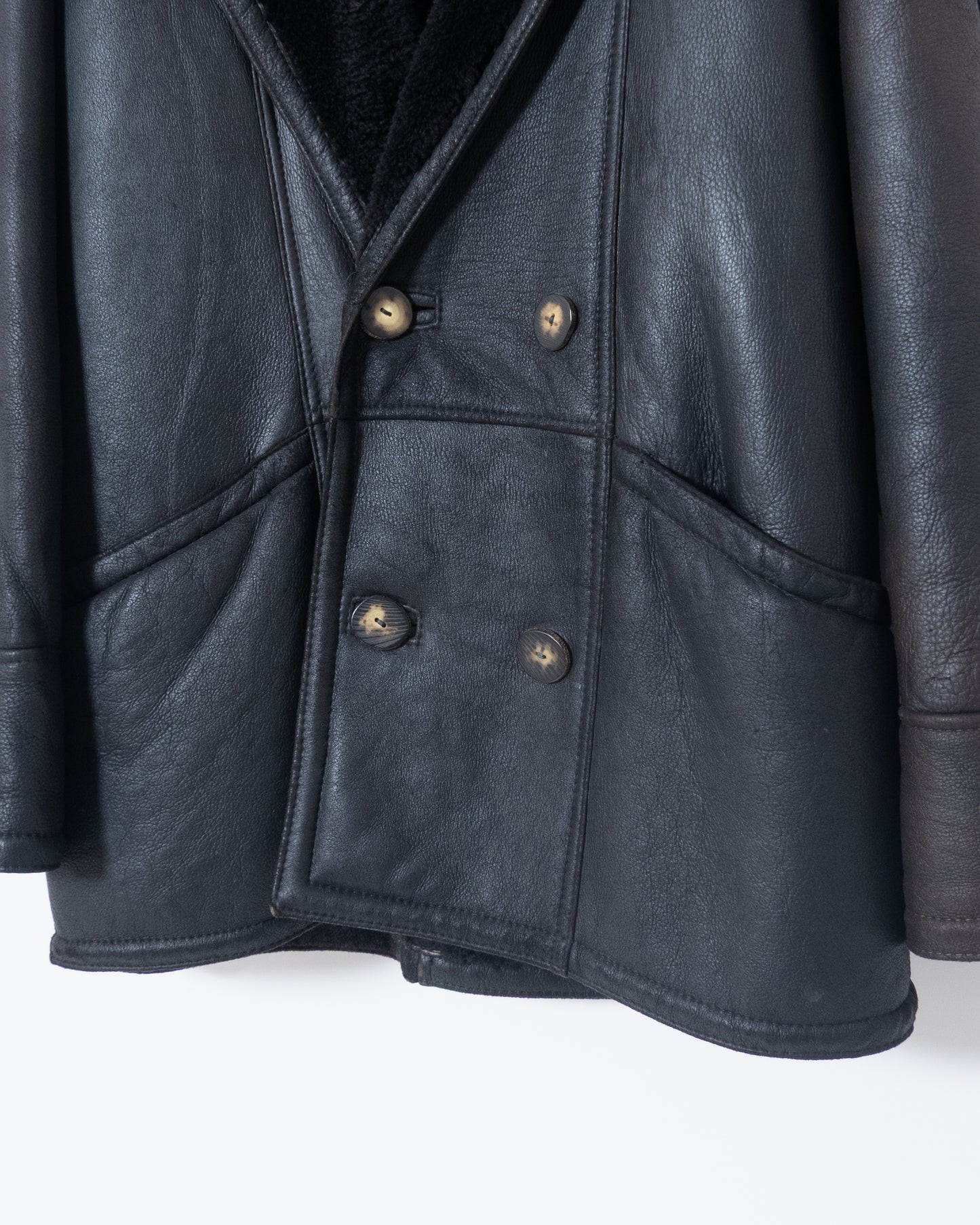 "SAWYER OF NAPA" mouton leather double-breasted coat