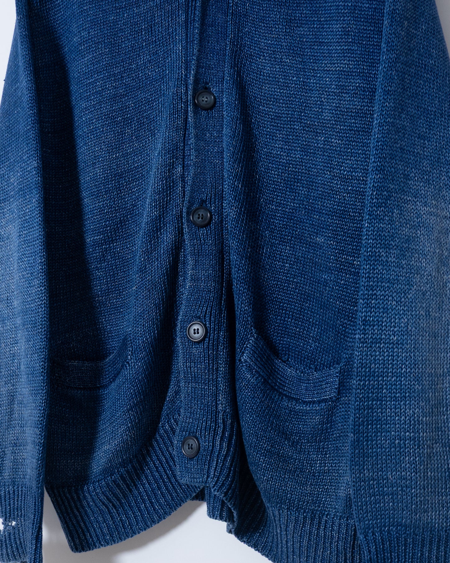 "Y's for men" indigo heavy linen knit cardigan