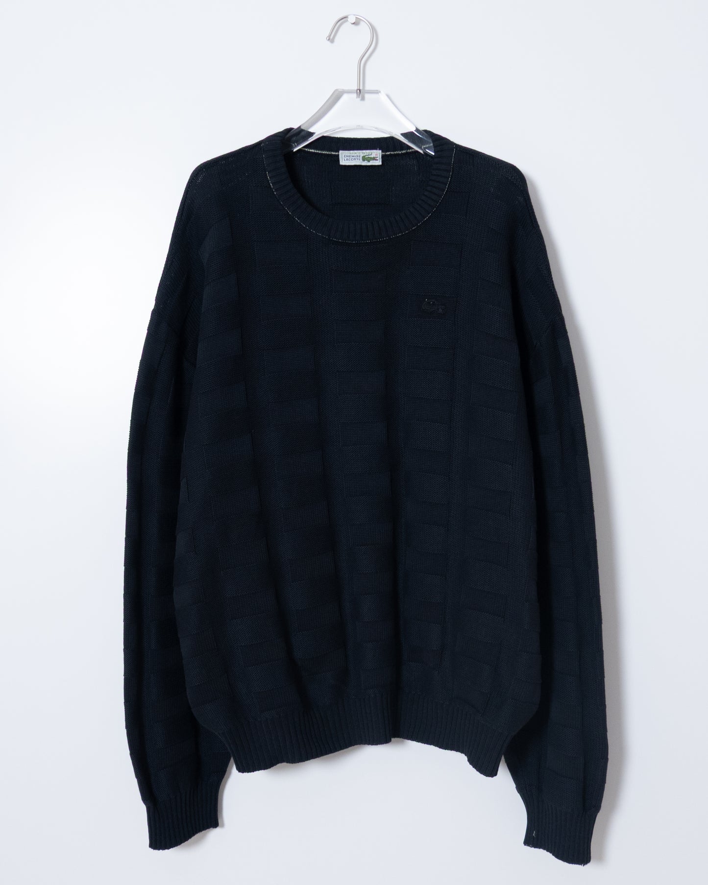 “LACOSTE” textured checkerboard knit sweater