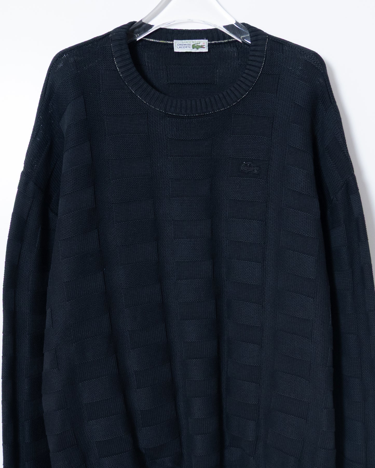 “LACOSTE” textured checkerboard knit sweater