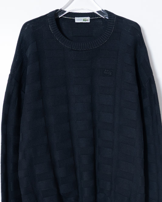 “LACOSTE” textured checkerboard knit sweater