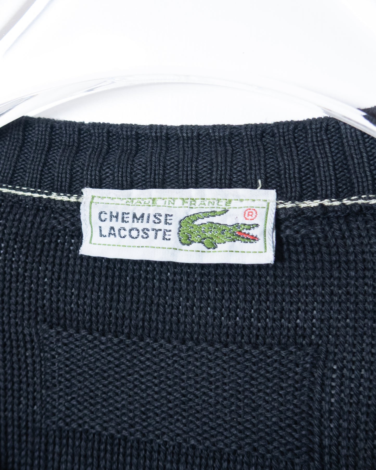 “LACOSTE” textured checkerboard knit sweater