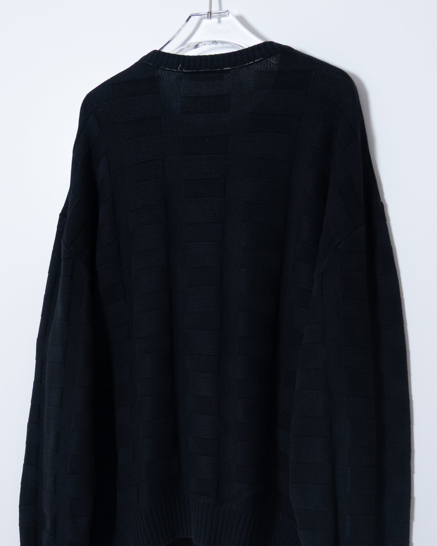 “LACOSTE” textured checkerboard knit sweater
