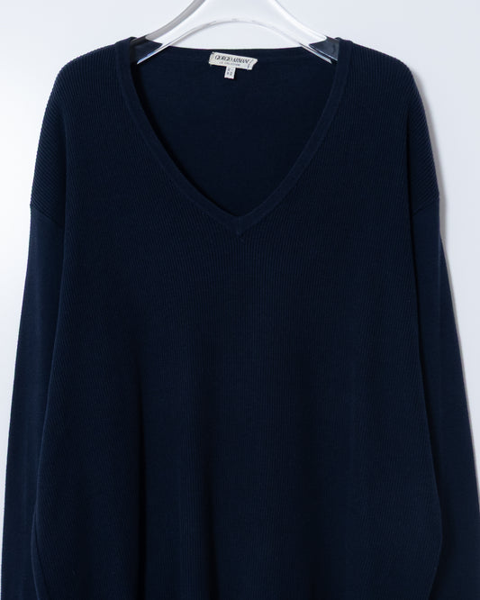 "GIORGIO ARMANI" switching v-neck cotton knit sweater