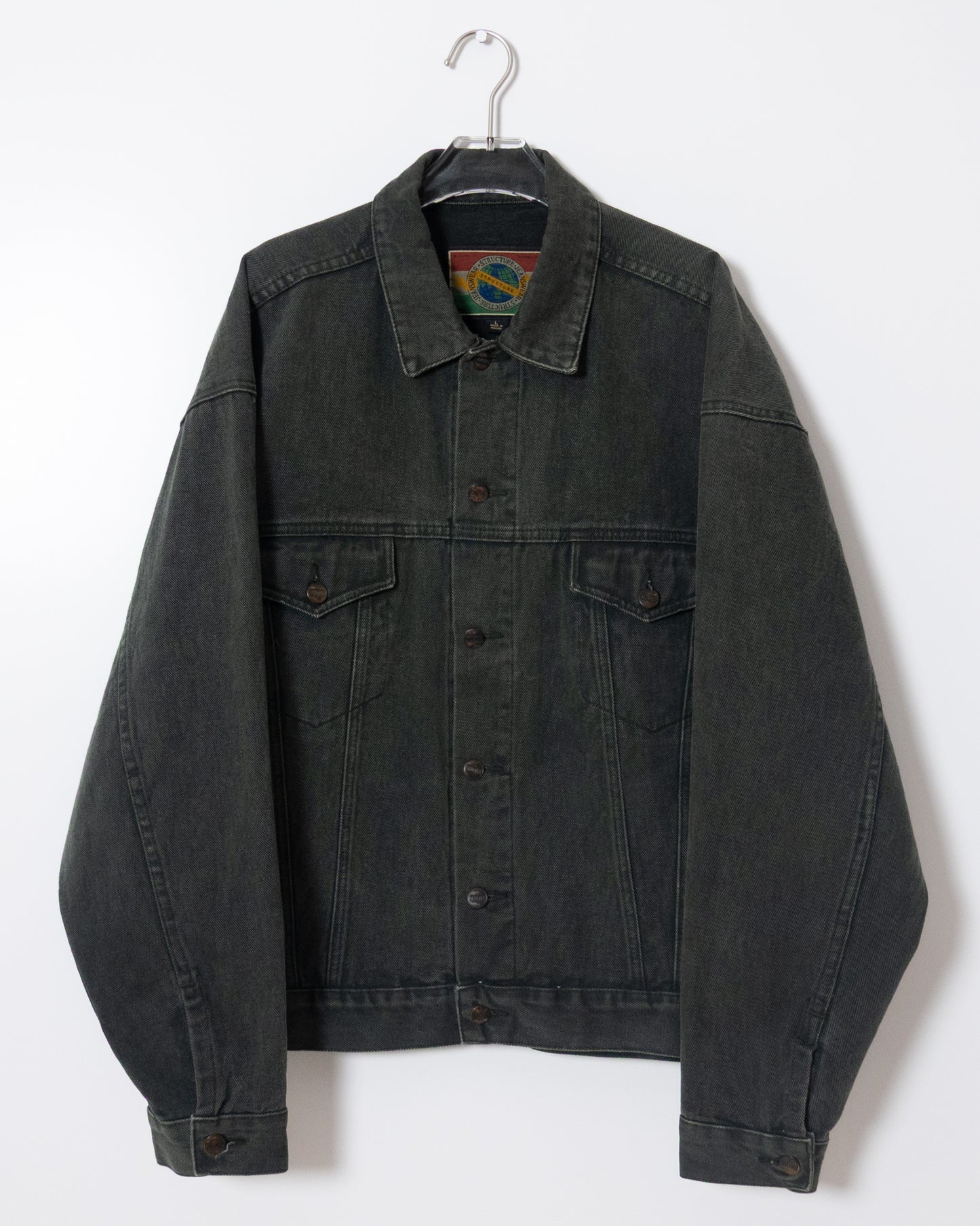 “STRUCTURE” green denim tracker jacket