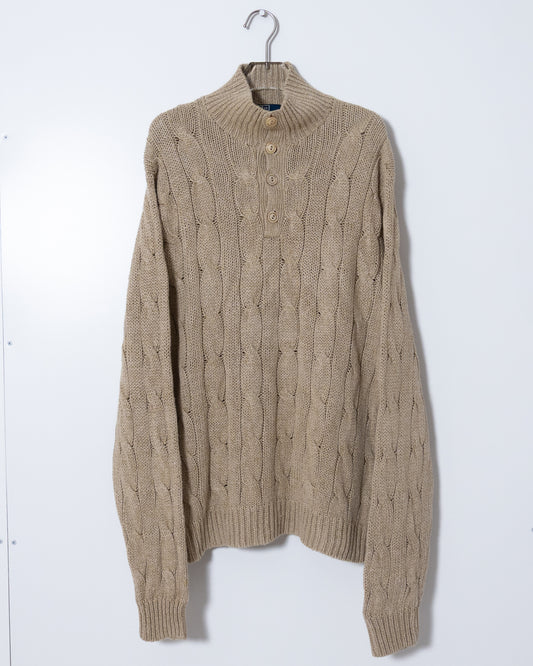 "Polo by Ralph Lauren" line × silk high neck aran knit sweater