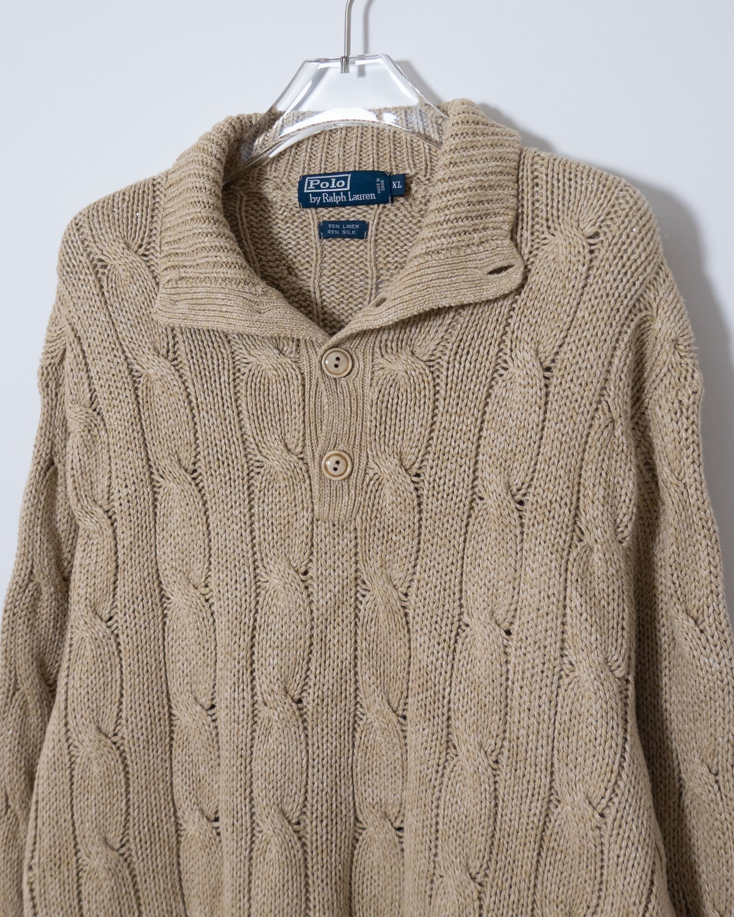 "Polo by Ralph Lauren" line × silk high neck aran knit sweater