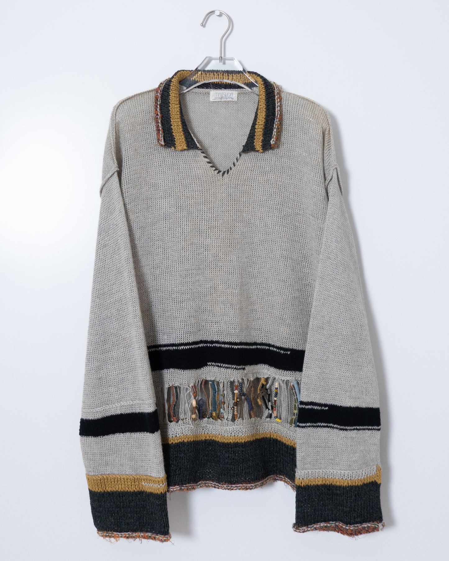 "MATSUDA NICOLE TOKYO" african beadwork knit polo