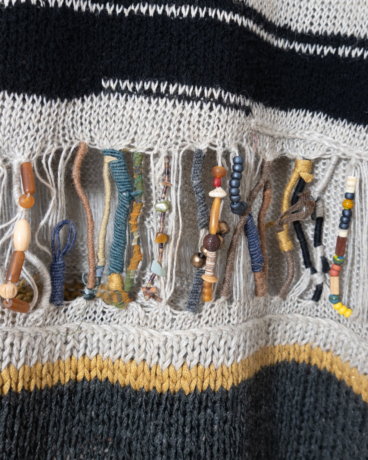 "MATSUDA NICOLE TOKYO" african beadwork knit polo