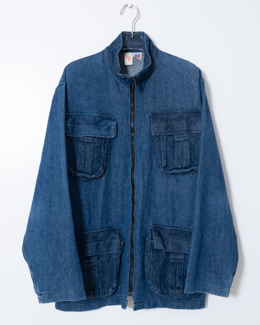 all hemp denim multiple pockets jacket